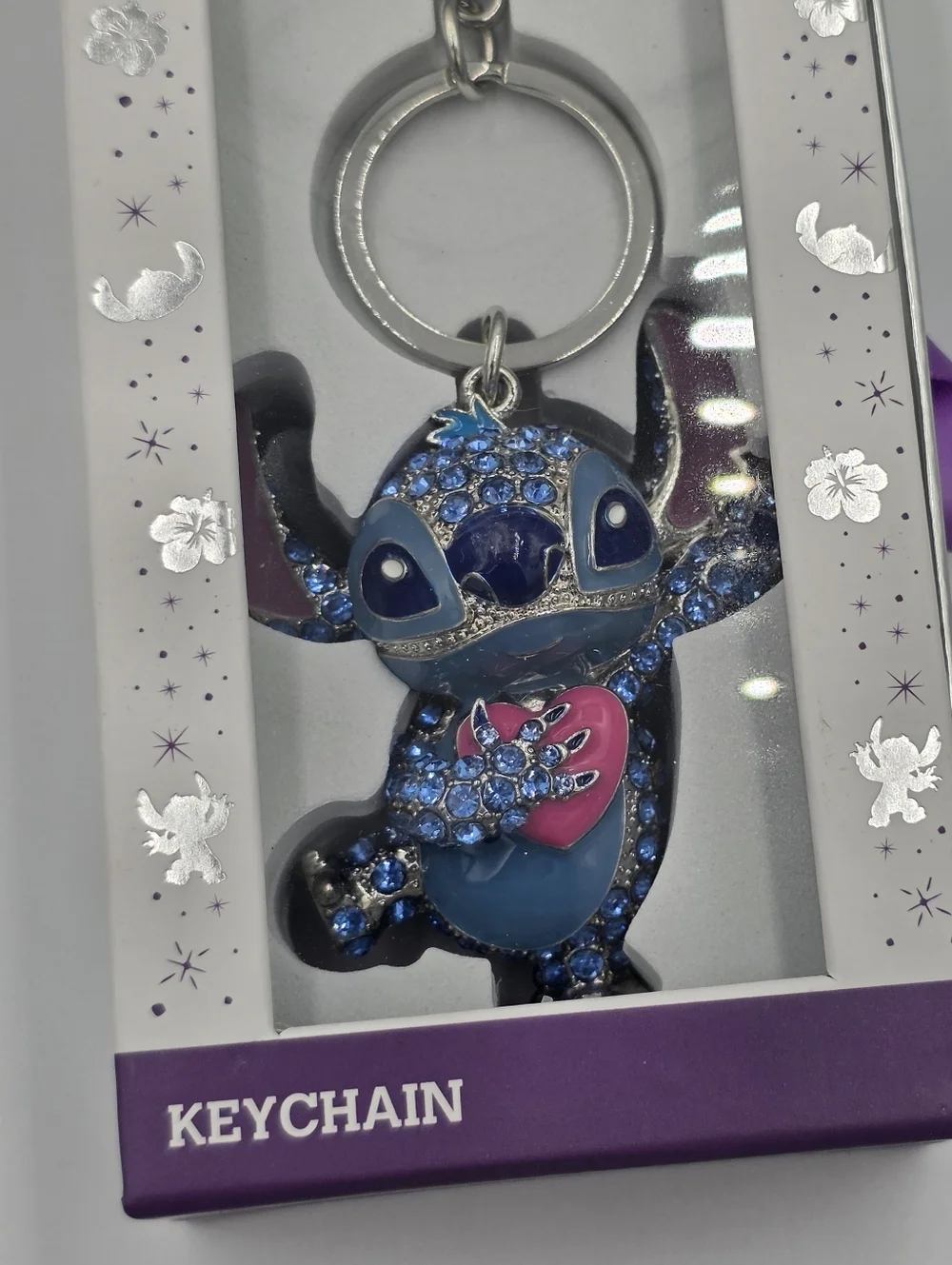 Disney‎ Lilo & Stitch Blue Rhinestone Heart Keychain Bag Charm New in Box